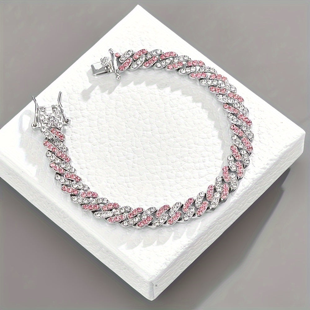 Bracciale Cuban Arctic Blush | Oro bianco