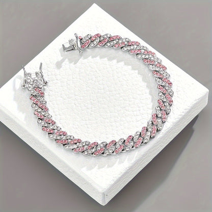 Bracciale Cuban Arctic Blush | Oro bianco
