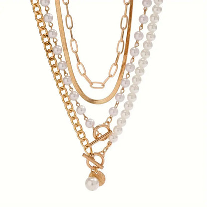 Vintage Pearl & Gold Snake Chain Necklace Set | Gold