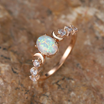 Anello a mezzaluna con opale | Oro rosa