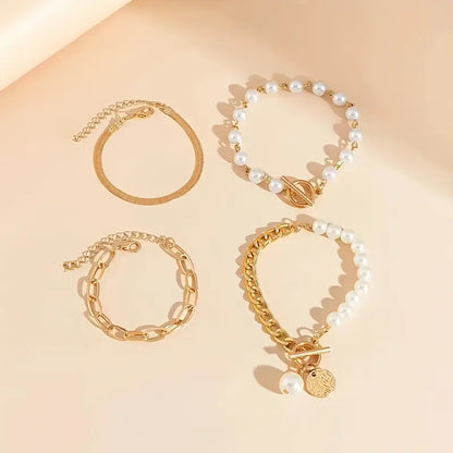 Set di 4 bracciali Chic Gold - Serpente, perle e catene | Oro