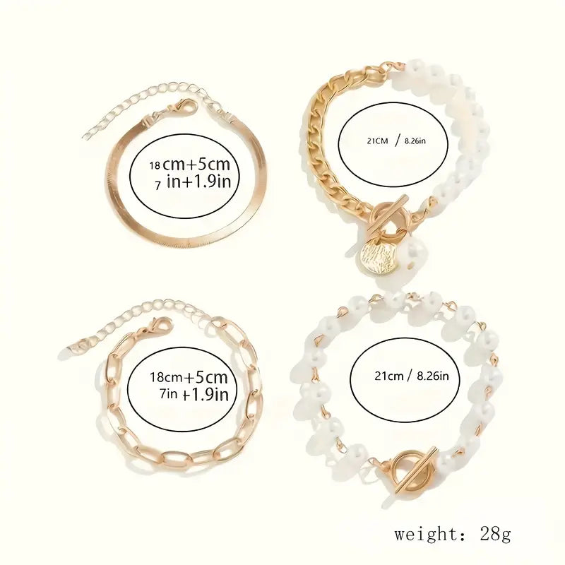 Set di 4 bracciali Chic Gold - Serpente, perle e catene | Oro