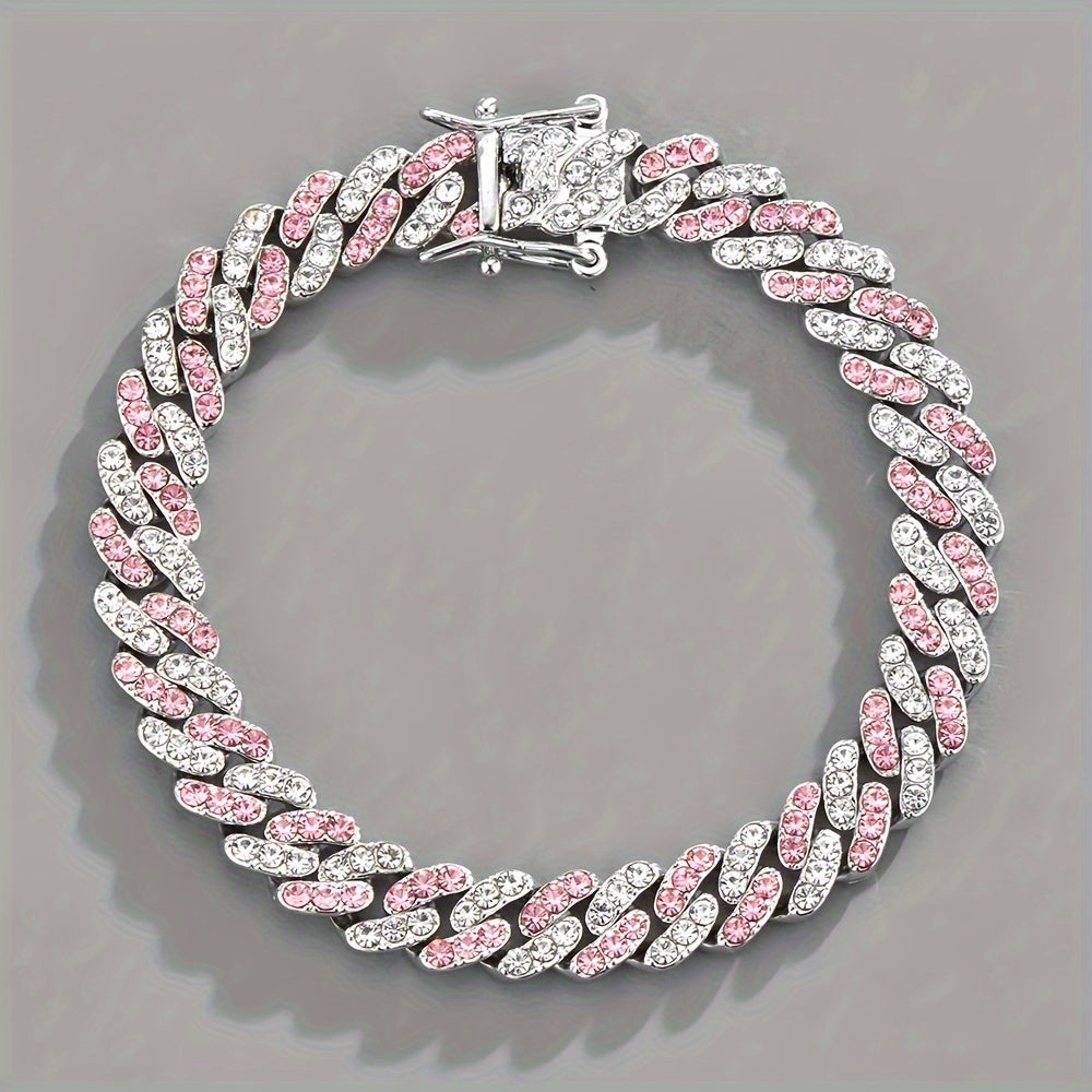 Bracciale Cuban Arctic Blush | Oro bianco