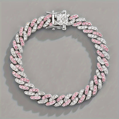 Bracciale Cuban Arctic Blush | Oro bianco