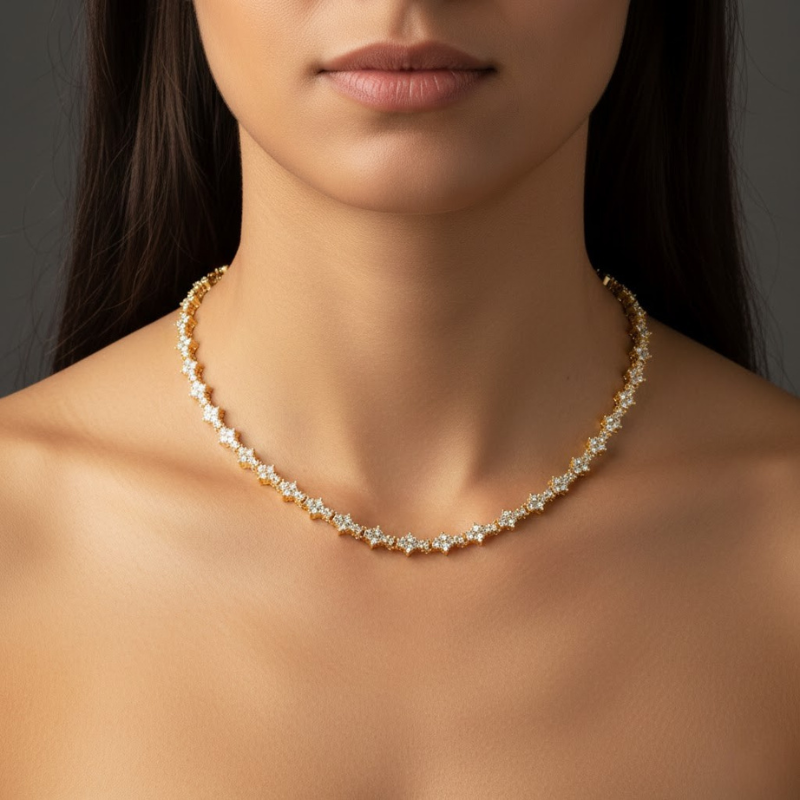 Collana Tennis Classic Cluster | Oro Bianco