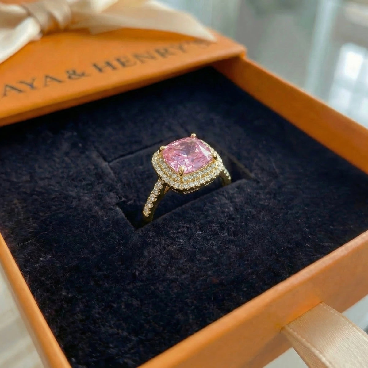 Anello con zaffiro rosa taglio cuscino | Oro rosa