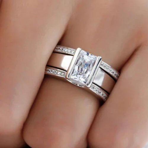 Anello antico in vetro intarsiato | Oro bianco