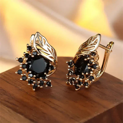 Orecchini Neri in Zirconia Dorata | Oro