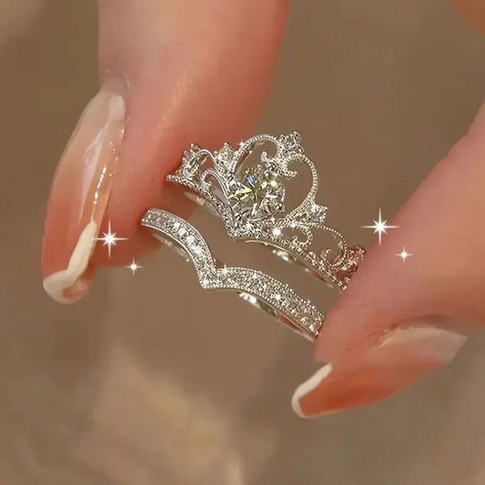 Set di anelli Shiny Crown in argento | Oro bianco